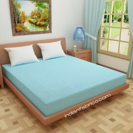 Elastic Fitted Mattress Protector - Bluish Cyan Terry Cotton Waterproof and Elastic Fitted Mattress Protector
