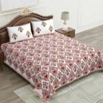 Jaipuri Pink Mughal Jaali Print Double Bedsheet with Two Pillow Cover