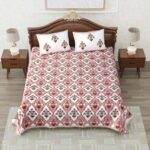 Jaipuri Pink Mughal Jaali Print Double Bedsheet with Two Pillow Cover