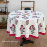 Pink Grey Tulip Boota Handblock Print Round Table Cover