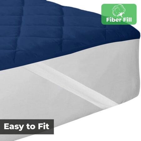 Quilted Mattress Protector - Dark Blue Cotton Waterproof and Elastic Fitted Mattress Protector Edges