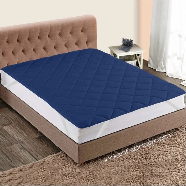 Quilted Mattress Protector - Dark Blue Cotton Waterproof and Elastic Fitted Mattress Protector Quilted Mattress Protector - Dark Blue Cotton Waterproof and Elastic Fitted Mattress Protector