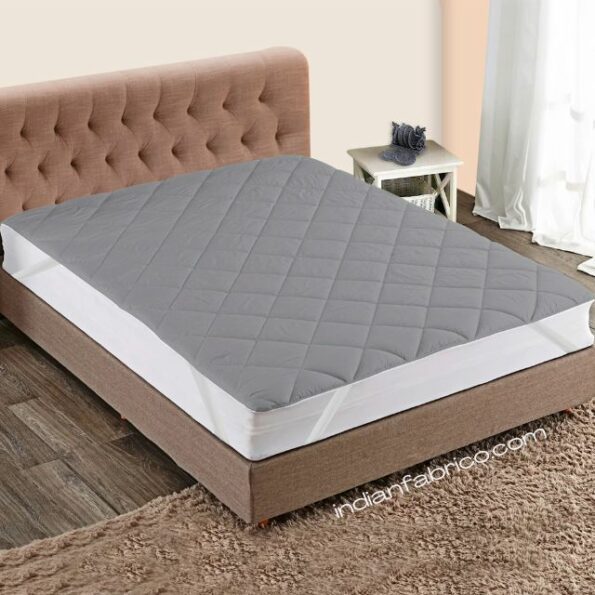 Quilted Mattress Protector - Grey Cotton Waterproof and Elastic Fitted Mattress Protector