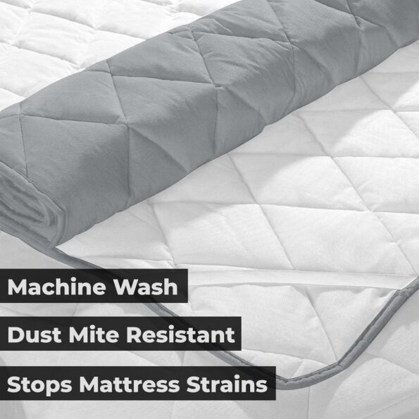 Quilted Mattress Protector - Grey Cotton Waterproof and Elastic Fitted Mattress Protector Backside