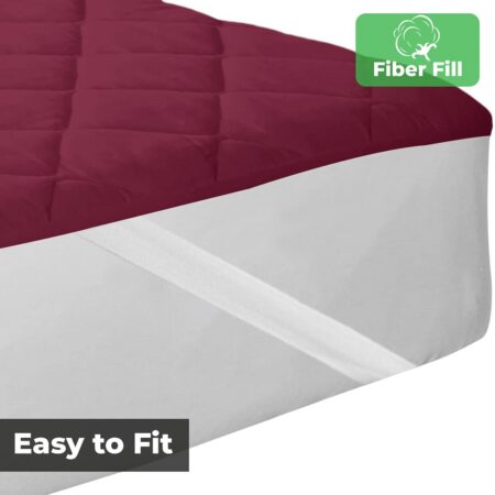 Quilted Mattress Protector - Maroon Cotton Waterproof and Elastic Fitted Mattress Protector edges