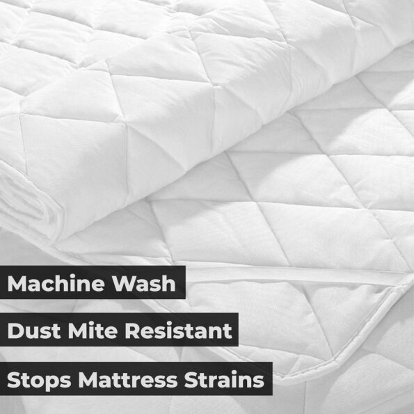 Quilted Mattress Protector - White Cotton Waterproof and Elastic Fitted Mattress Protector backside