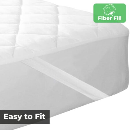 Quilted Mattress Protector - White Cotton Waterproof and Elastic Fitted Mattress Protector edge