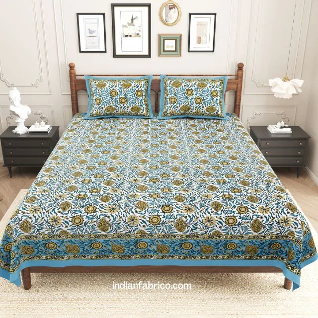 Desert Color flowers Printed Double Bedsheet with 2 Pillow Covers