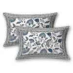 Fitted Sheet – Jaipuri Blue Gold Floral Printed Pure Cotton King Size Bedsheet