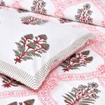 Fitted Sheet – Jaipuri Pink Floral Jaal Printed Pure Cotton King Size Bedsheet