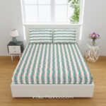 Fitted Sheet – Stripes Cherry Green Boota Block Print Pure Cotton King Size Bedsheets