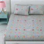 Grey Base Dog Printed Double Bedsheet with 2 Pillow Covers