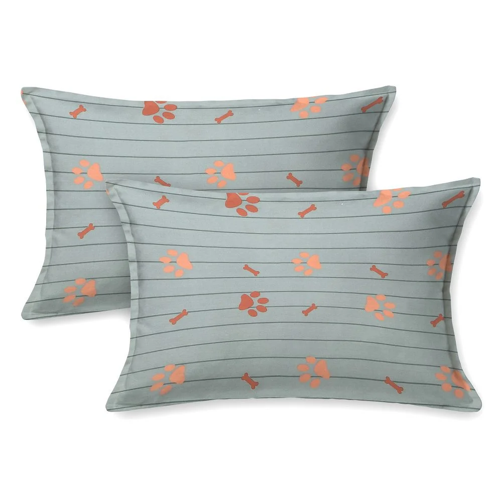 Grey Base Dog Printed Double Bedsheet Pillow Covers