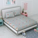 Grey Base Dog Printed Double Bedsheet with 2 Pillow Covers