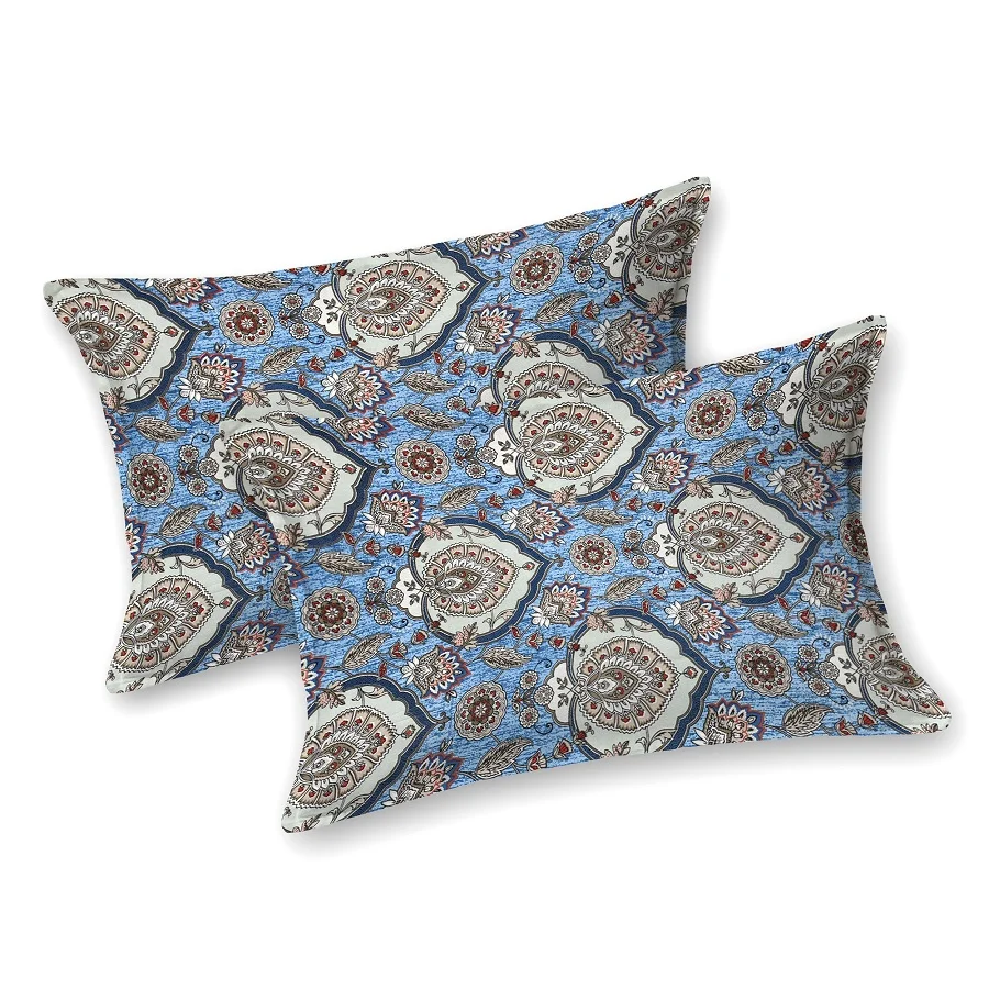 Jaipuri Blue Jaali Print King Size Bedsheet Two Pillow Covers