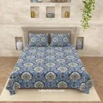 Jaipuri Blue Jaali Print King Size Bedsheet with Two Pillow Covers