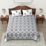 Jaipuri Blue Mughal Jaali Print King Size Bedsheet with Two Pillow Cover