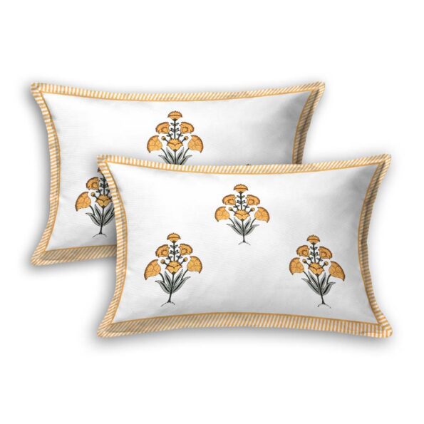 Jaipuri Yellow Mughal Jaali Print King Size Bedsheet Pillow Cover