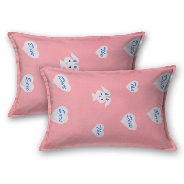 Light Pink Rabbit Printed Double Bedsheet Pillow Covers