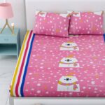 Pink Base Panda Printed Double Bedsheet with 2 Pillow Covers