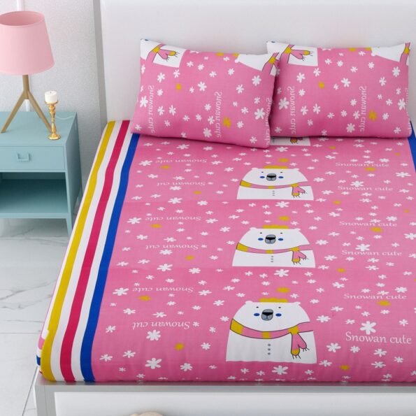 Pink Base Panda Printed Double Bedsheets