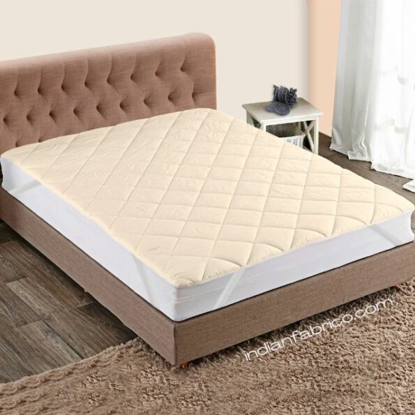 Quilted Mattress Protector - Beige Cotton Waterproof and Elastic Fitted Mattress Protector