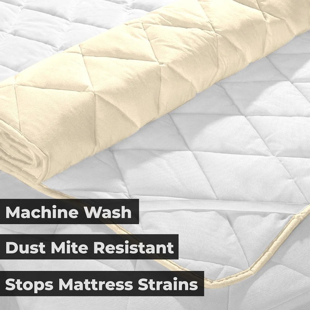 Quilted Mattress Protector - Beige Cotton Waterproof and Elastic Fitted Mattress Protector Backside