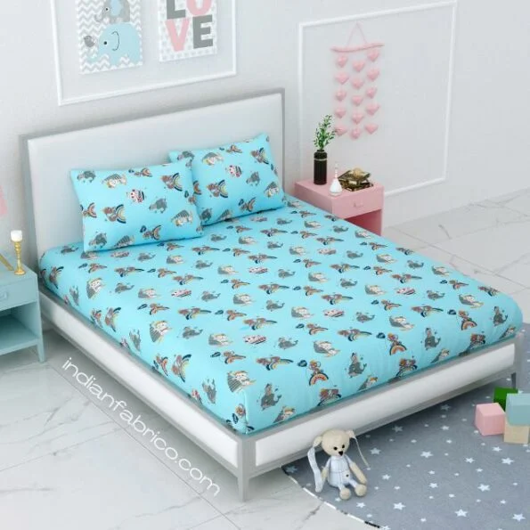 Sky Color Dolfin Printed Double Bedsheet with 2 Pillow Covers