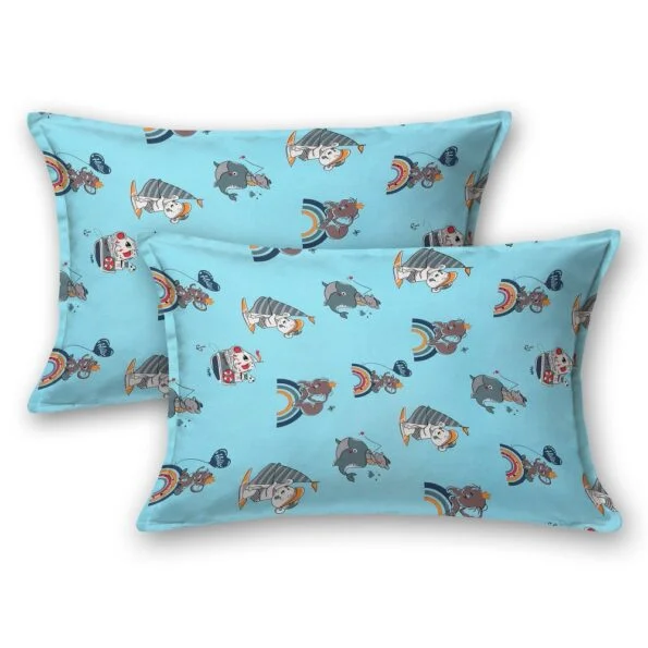 Sky Color Dolphin Printed Double Bedsheet Pillow Covers