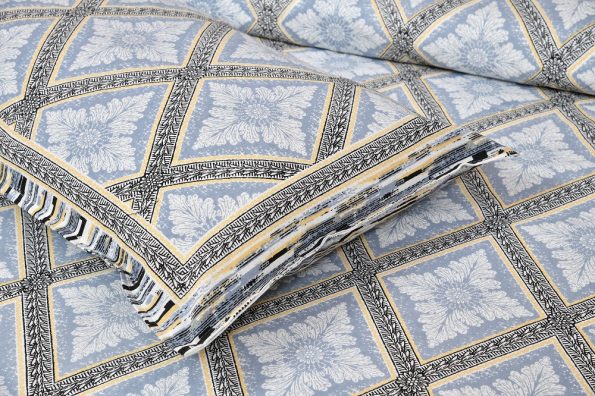 Artistic Modern Teal Floral Checkered Jaipuri Print Double Bedsheet Closeup