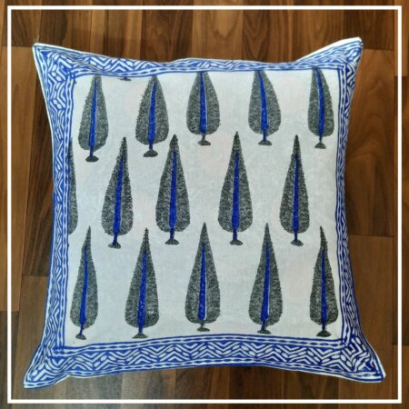Blue Boota Print Pure Cotton Cushion Cover (16x16Inch)