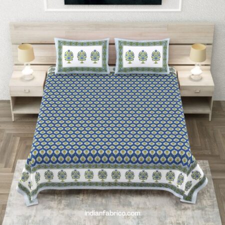 Blue Floral Jaal Print Pure Cotton King Size Bed Sheet (108×108)