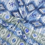 Blue Ikat Weave Print Pure Cotton King Size Bed Sheet