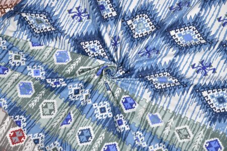 Blue Ikat Weave Print Pure Cotton King Size Bed Sheet Closeup