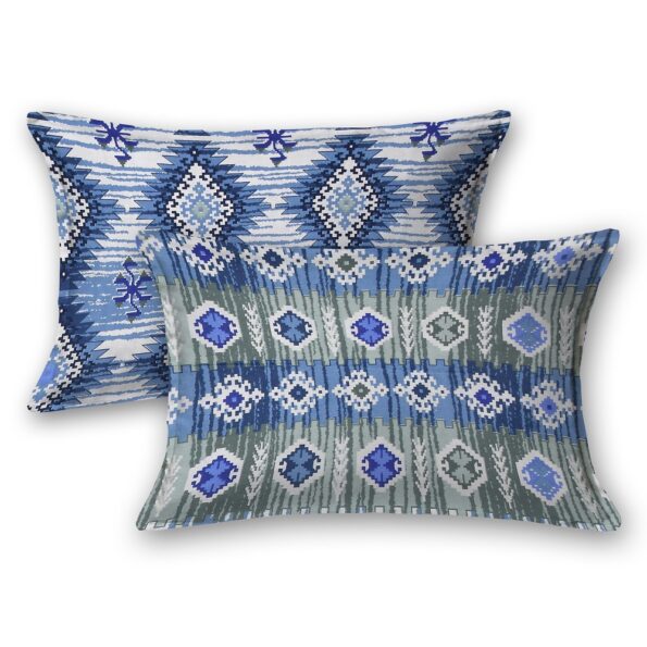 Blue Ikat Weave Print Pure Cotton King Size Bed Sheet Pillow Covers