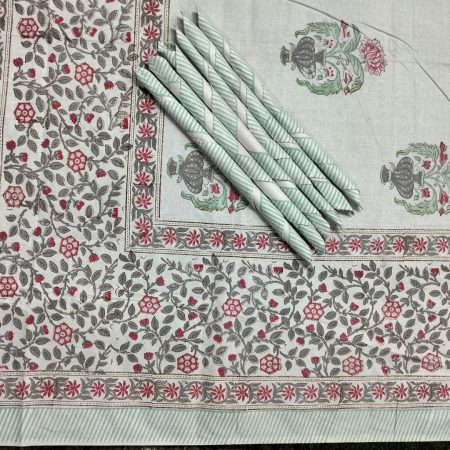 Dinning Table Cover Set - Green Floral Print 6 Seater Set