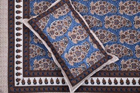 Ethnic Blue Seashell Pure cotton Double Bedsheet
