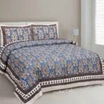 Ethnic Blue Seashell Pure cotton Double Bedsheet with Two Pillow Covers
