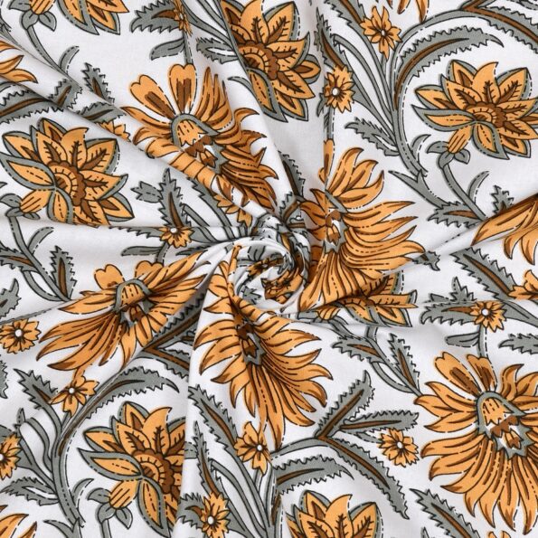 Ethnic Jaipuri Mustard Floral Print Single Bed Sheet Closeup