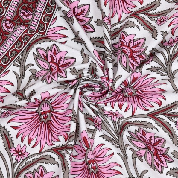 Ethnic Jaipuri Pink Floral Print Single Bed Sheet Closeup
