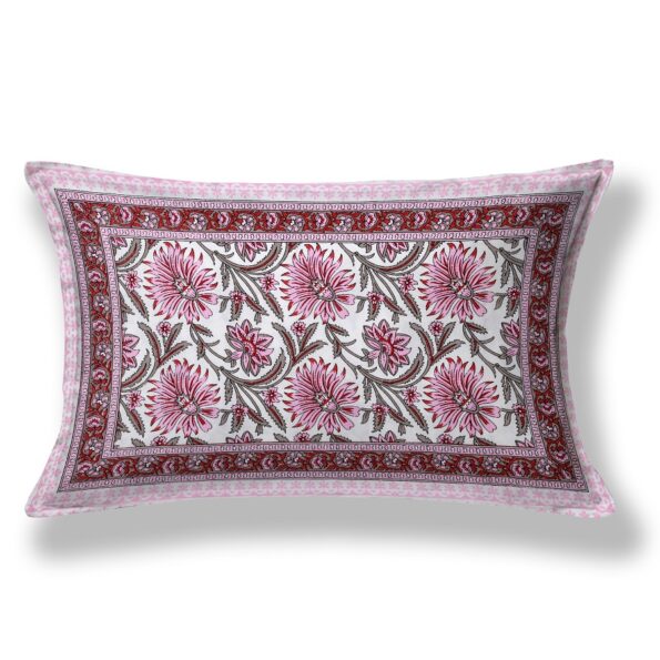 Ethnic Jaipuri Pink Floral Print Single Bed Sheet Pillow Covers