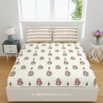 Fitted Sheet – Green Boota Red Floral Print Pure Cotton King Size Bedsheets