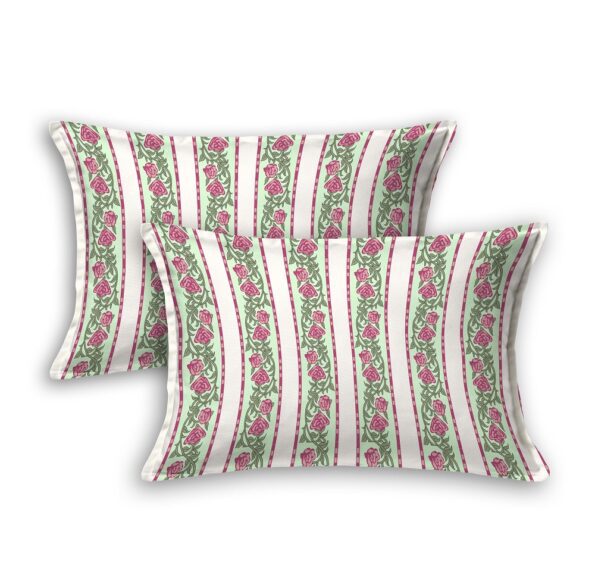 Fitted Sheet - Green Boota Red Floral Print Pure Cotton King Size Bedsheets Pillow Covers