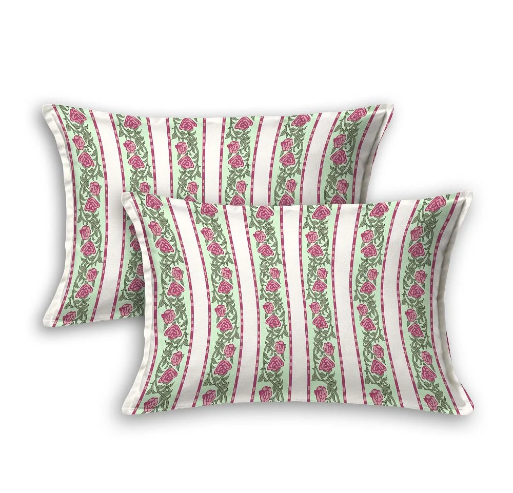 Fitted Sheet - Green Boota Red Floral Print Pure Cotton King Size Bedsheets Pillow Covers Fitted Sheet - Green Boota Red Floral Print Pure Cotton King Size Bedsheets Pillow Covers