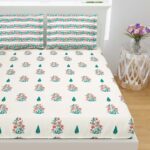Fitted Sheet – Green Boota Stripes Block Print Pure Cotton King Size Bedsheets