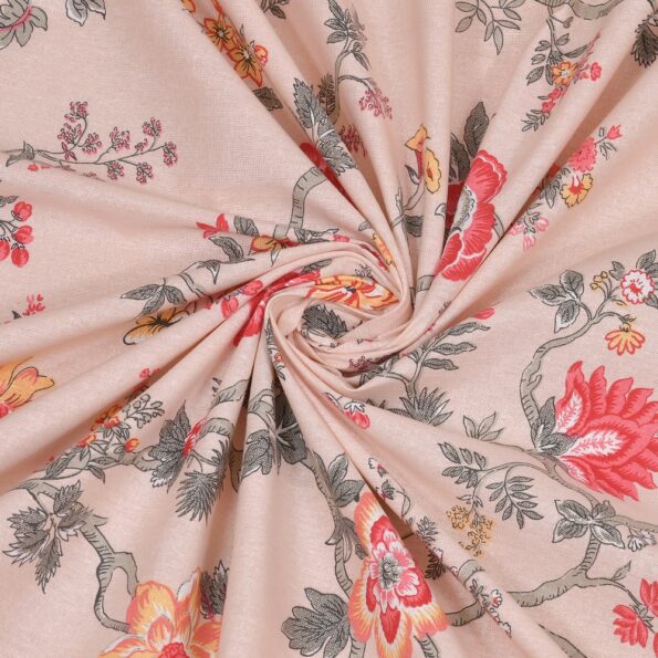 Fitted Sheet – Orange Red Floral Print Pure Cotton King Size Bedsheet Closeup