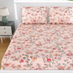 Fitted Sheet – Orange Red Floral Print Pure Cotton King Size Bedsheet