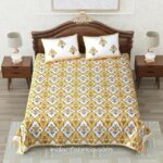 Fitted Sheet – Jaipuri Yellow Mughal Jaali Print Pure Cotton King Size Bedsheet
