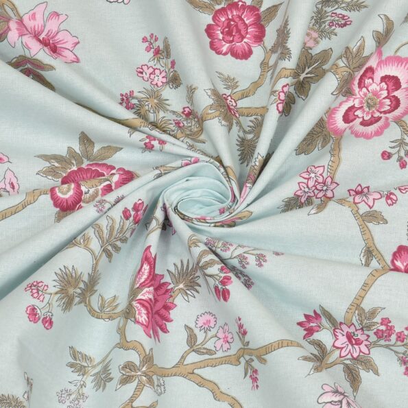 Fitted Sheet – Light Green Pink Floral Print Pure Cotton King Size Bedsheet Closeup