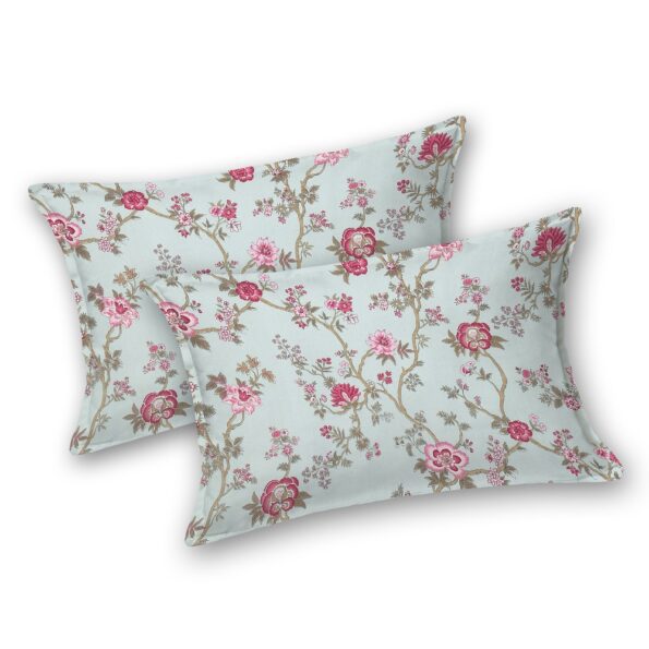 Fitted Sheet – Light Green Pink Floral Print Pure Cotton King Size Bedsheet Pillow Covers